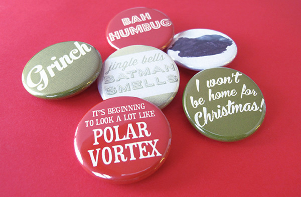 pile of winter holiday inspired buttons