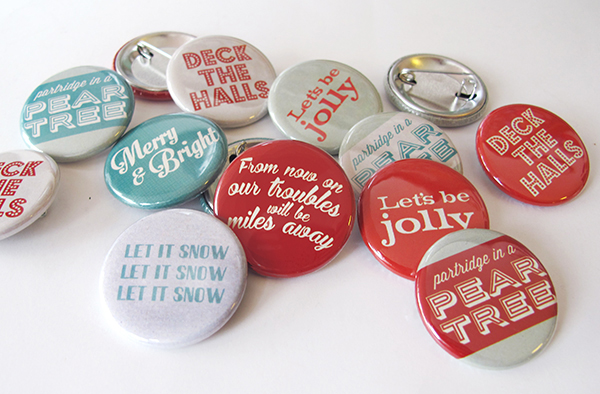 pile of winter holiday inspired buttons