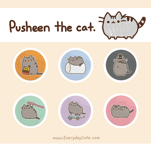 one inch Pusheen Button designs