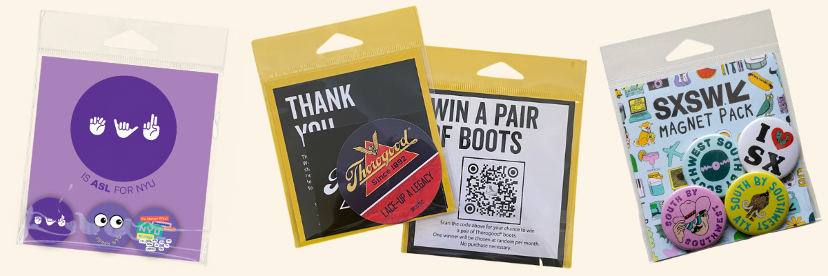 Loose display packs with hang holes for retail-ready sticker and button packaging